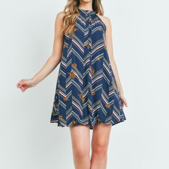 Mixed Print Mini Dress Navy Blue - Picture 1 of 10